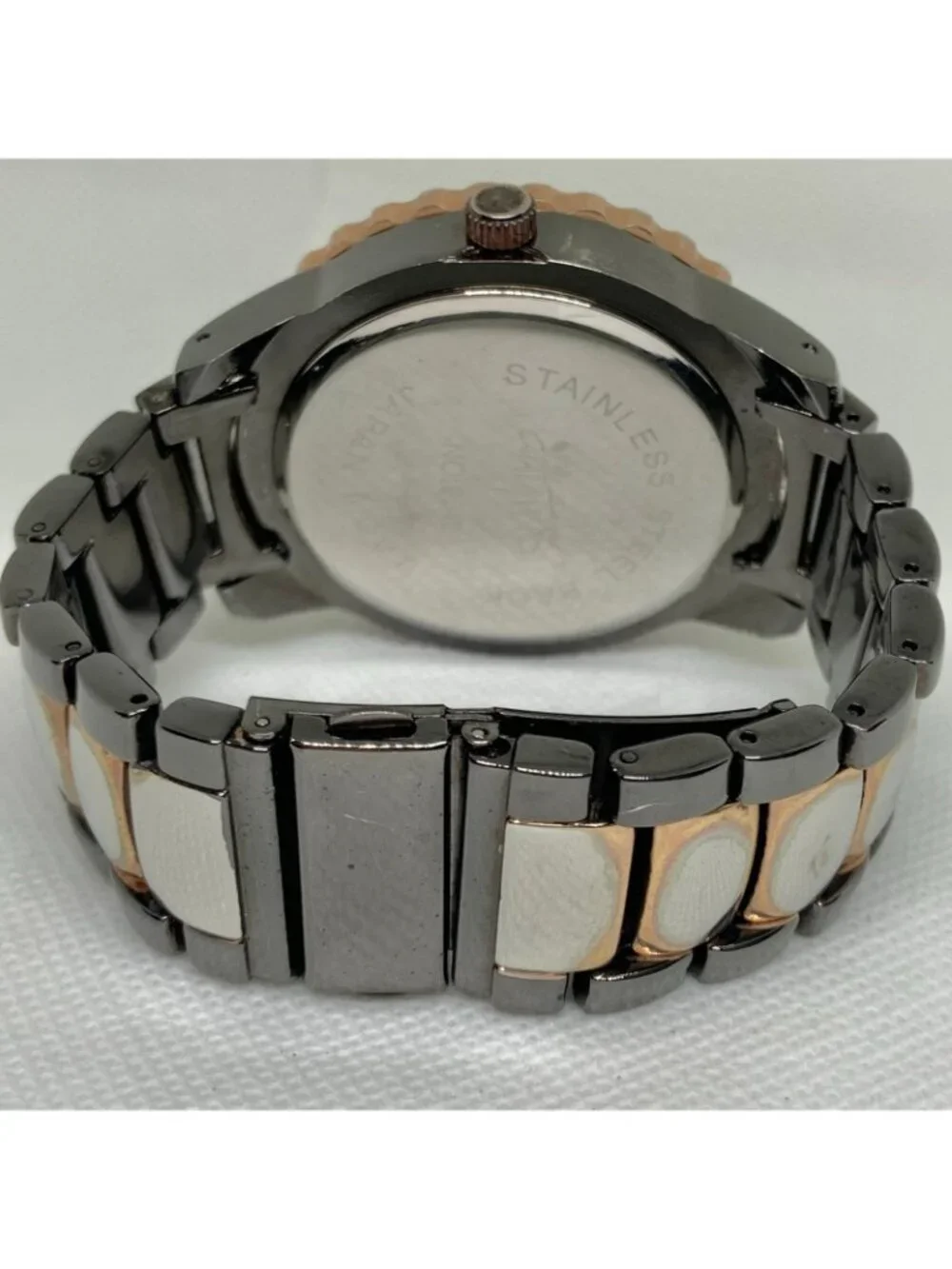 DayTrip iced dial gold black tone women watch large case 46mm size 6.5” running